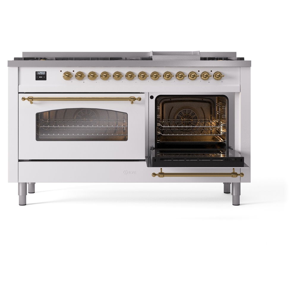 ILVE UP60FNMPWHG Nostalgie II 60" Dual Fuel Range, side oven door opened
