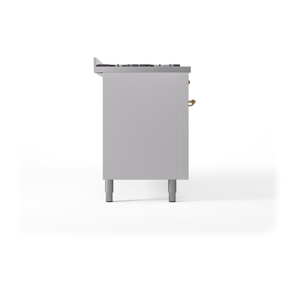 ILVE UP60FNMPWHG Nostalgie II 60 inch Dual Fuel Range with 5.8 cu. ft. Total Double Oven Capacity (9 Sealed Burners + Griddle, Natural Gas, Triple Glass Door, White, Brass) 12 ILVE UP60FNMPWHG Nostalgie II 60" Dual Fuel Range, left side view