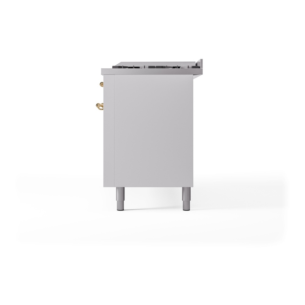 ILVE UP60FNMPWHG Nostalgie II 60 inch Dual Fuel Range with 5.8 cu. ft. Total Double Oven Capacity (9 Sealed Burners + Griddle, Natural Gas, Triple Glass Door, White, Brass) 13 ILVE UP60FNMPWHG Nostalgie II 60" Dual Fuel Range, right side view