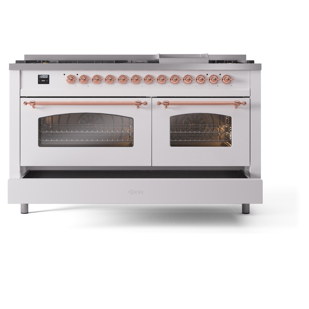 ILVE UP60FNMPWHPLP Nostalgie II 60" Dual Fuel Range, drawer opened