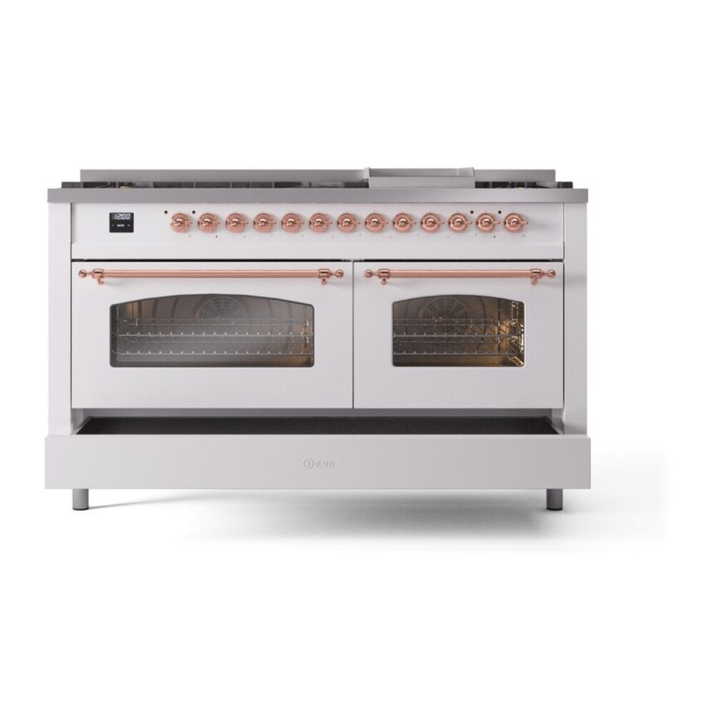 ILVE UP60FNMPWHPLP Nostalgie II 60" Dual Fuel Range, drawer opened