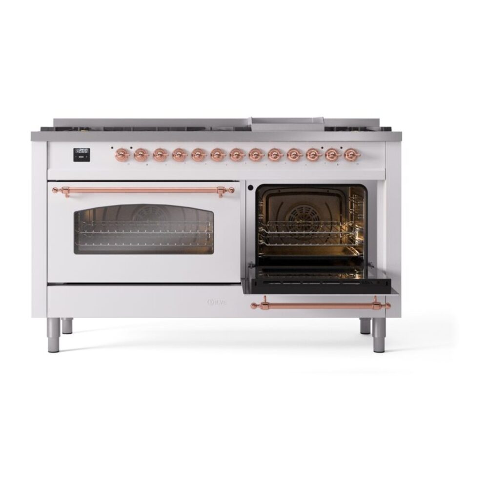 ILVE UP60FNMPWHP Nostalgie II 60" Dual Fuel Range, side oven door opened