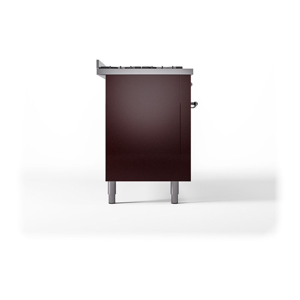 ILVE UP60FQNMPBUC Nostalgie II 60 inch Dual Fuel Range with 5.8 cu. ft. Total Double Oven Capacity (9 Sealed Burners + Griddle, Natural Gas, Solid Door, Burgundy, Chrome) 7 ILVE_UP60FQNMPBUC_Nostalgie_II_Dual_Fuel_Range_Left_Angle