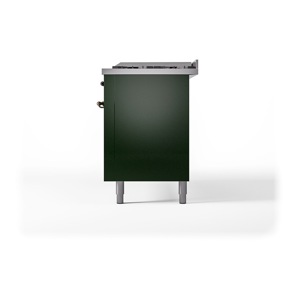 ILVE UP60FQNMPEGB Nostalgie II 60 inch Dual Fuel Range with 5.8 cu. ft. Total Double Oven Capacity (9 Sealed Burners + Griddle, Natural Gas, Solid Door, Emerald Green, Burnished) 8 ILVE_UP60FQNMPEGB_Nostalgie_II_Dual_Fuel_Range_Right_Angle