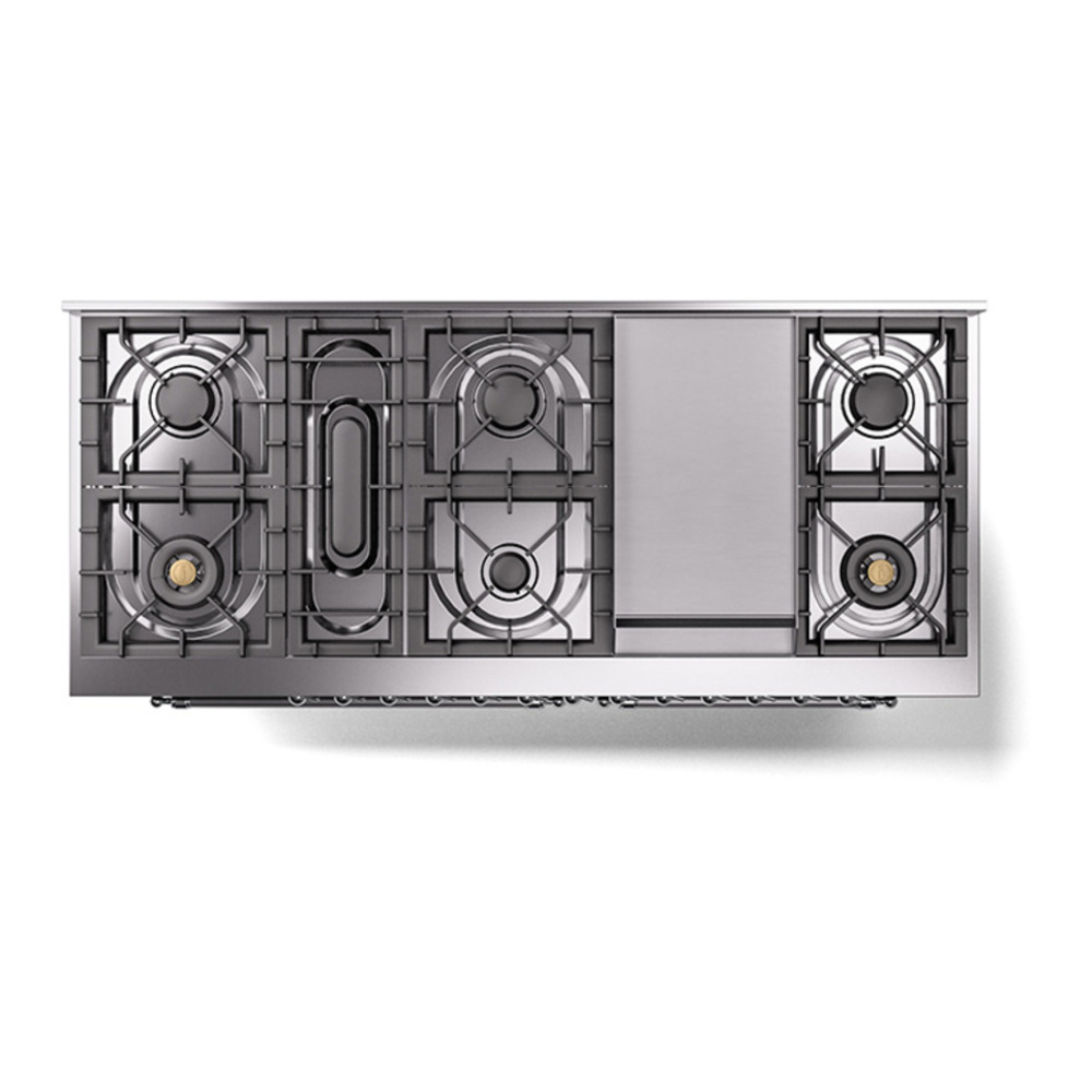 ILVE UP60FQNMPEGC Nostalgie II 60 inch Dual Fuel Range with 5.8 cu. ft. Total Double Oven Capacity (9 Sealed Burners + Griddle, Natural Gas, Solid Door, Emerald Green, Chrome) 6 ILVE_UP60FQNMPEGC_Nostalgie_II_Dual_Fuel_Range_top_view