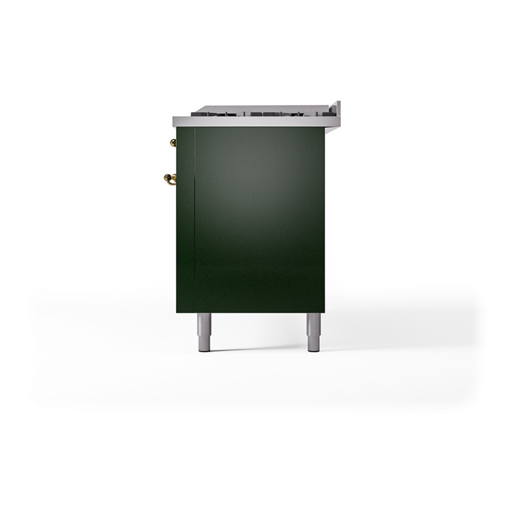 ILVE UP60FQNMPEGGLP Nostalgie II 60 inch Dual Fuel Range with 5.8 cu. ft. Total Double Oven Capacity (9 Sealed Burners + Griddle, Liquid Propane, Solid Door, Emerald Green, Brass) 8 ILVE_UP60FQNMPEGGLP_Nostalgie_II_Dual_Fuel_Range_Right_Angle