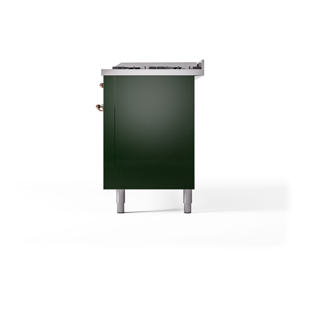 ILVE UP60FQNMPEGPLP Nostalgie II 60 inch Dual Fuel Range with 5.8 cu. ft. Total Double Oven Capacity (9 Sealed Burners + Griddle, Liquid Propane, Solid Door, Emerald Green, Copper) 8 ILVE_UP60FQNMPEGPLP_Nostalgie_II_Dual_Fuel_Range_Right_Angle
