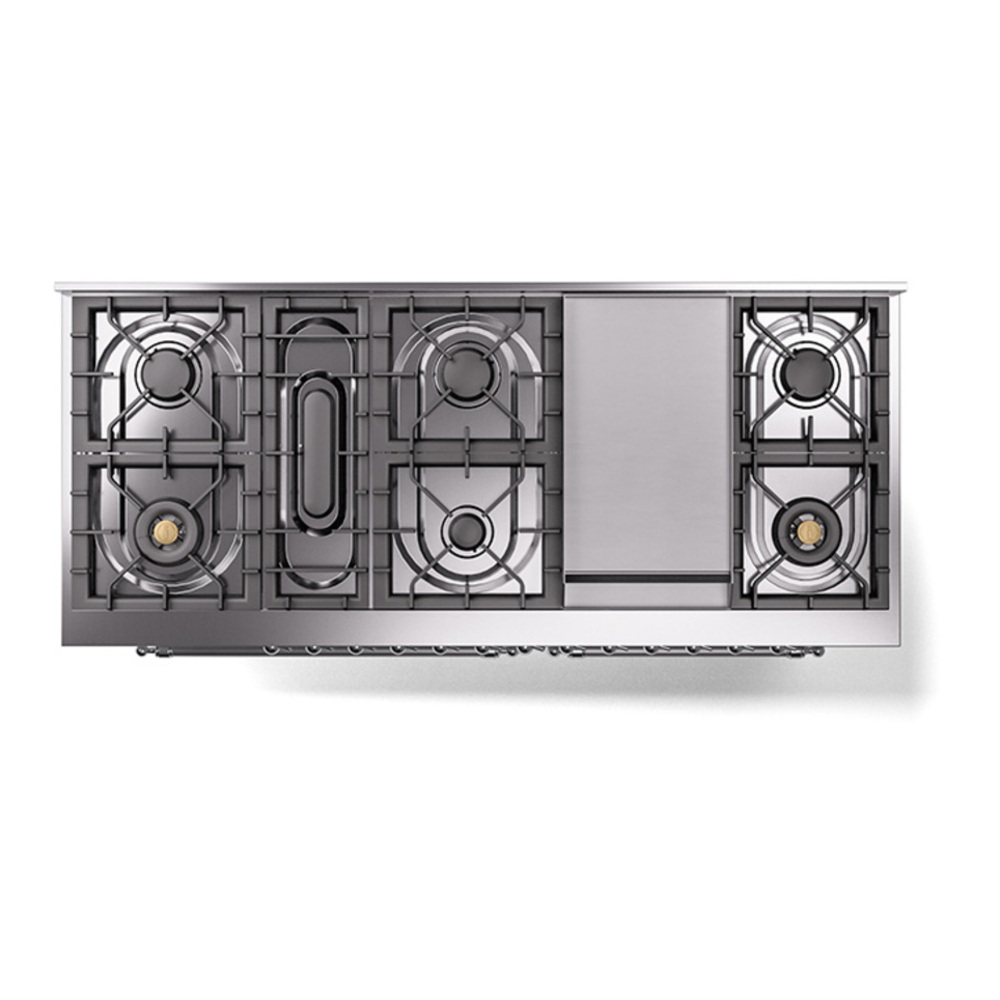 ILVE UP60FQNMPRACLP Nostalgie II 60 inch Dual Fuel Range with 5.8 cu. ft. Total Double Oven Capacity (9 Sealed Burners + Griddle, Liquid Propane, Solid Door, RAL, Chrome) 6 ILVE_UP60FQNMPRACLP_Nostalgie_II_Dual_Fuel_Range_top_view