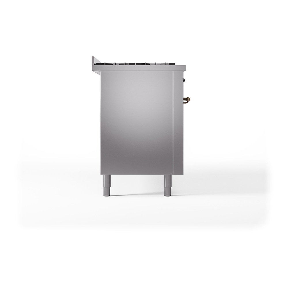 ILVE UP60FQNMPSSBLP Nostalgie II 60 inch Dual Fuel Range with 5.8 cu. ft. Total Double Oven Capacity (9 Sealed Burners + Griddle, Liquid Propane, Solid Door, Stainless Steel, Burnished) 7 ILVE_UP60FQNMPSSBLP_Nostalgie_II_Dual_Fuel_Range_Left_Angle