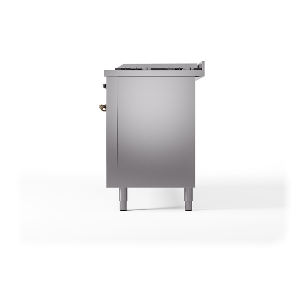 ILVE UP60FQNMPSSB Nostalgie II 60 inch Dual Fuel Range with 5.8 cu. ft. Total Double Oven Capacity (9 Sealed Burners + Griddle, Natural Gas, Solid Door, Stainless Steel, Burnished) 8 ILVE_UP60FQNMPSSB_Nostalgie_II_Dual_Fuel_Range_Right_Angle