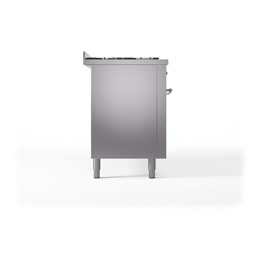ILVE UP60FQNMPSSC Nostalgie II 60 inch Dual Fuel Range with 5.8 cu. ft. Total Double Oven Capacity (9 Sealed Burners + Griddle, Natural Gas, Solid Door, Stainless Steel, Chrome) 7 ILVE_UP60FQNMPSSC_Nostalgie_II_Dual_Fuel_Range_Left_Angle