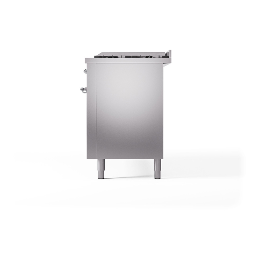 ILVE UP60FQNMPSSC Nostalgie II 60 inch Dual Fuel Range with 5.8 cu. ft. Total Double Oven Capacity (9 Sealed Burners + Griddle, Natural Gas, Solid Door, Stainless Steel, Chrome) 8 ILVE_UP60FQNMPSSC_Nostalgie_II_Dual_Fuel_Range_Right_Angle