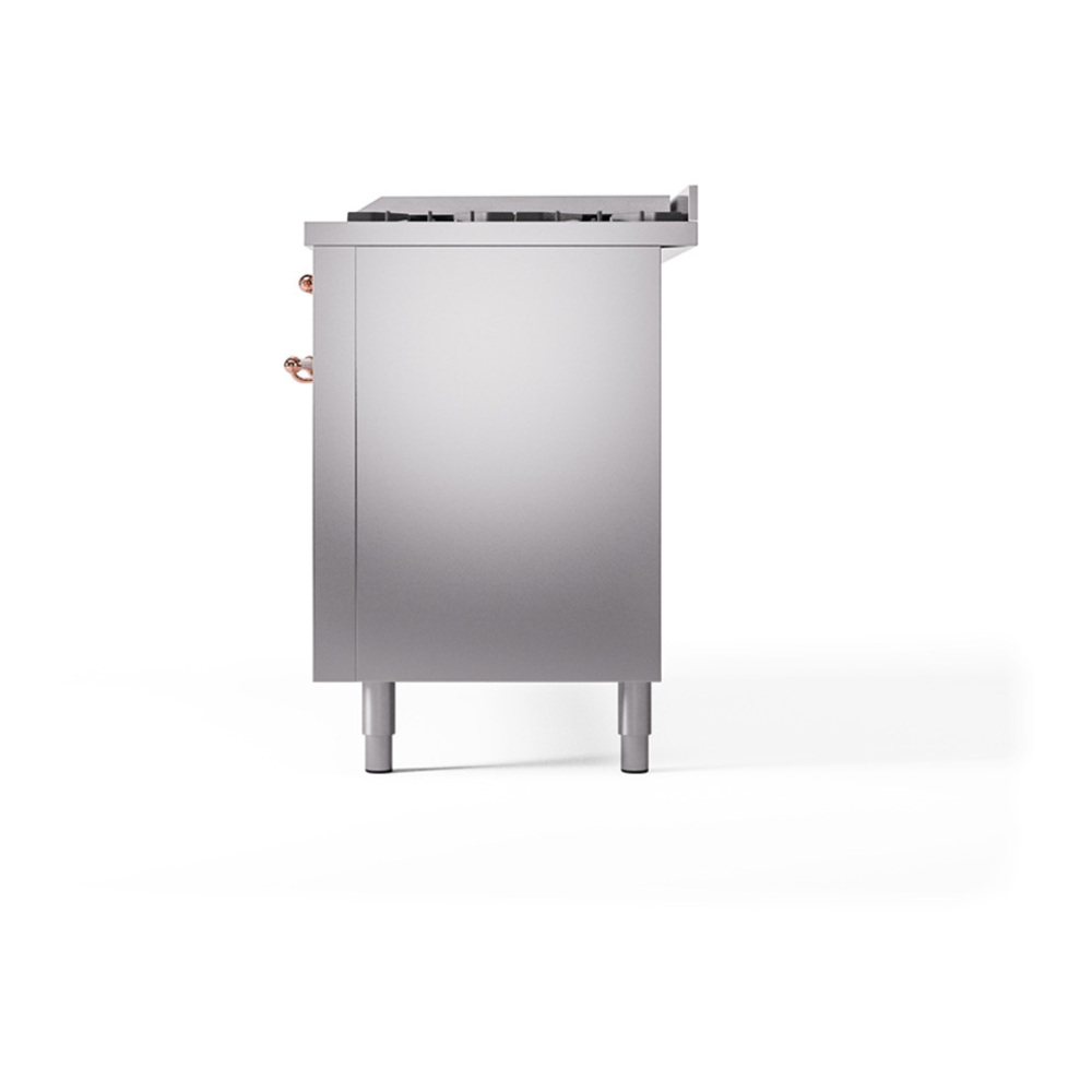 ILVE UP60FQNMPSSP Nostalgie II 60 inch Dual Fuel Range with 5.8 cu. ft. Total Double Oven Capacity (9 Sealed Burners + Griddle, Natural Gas, Solid Door, Stainless Steel, Copper) 7 ILVE_UP60FQNMPSSP_Nostalgie_II_Dual_Fuel_Range_Right_Angle