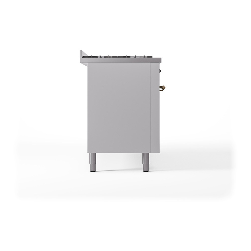 ILVE UP60FQNMPWHBLP Nostalgie II 60 inch Dual Fuel Range with 5.8 cu. ft. Total Double Oven Capacity (9 Sealed Burners + Griddle, Liquid Propane, Solid Door, White, Burnished) 7 ILVE_UP60FQNMPWHBLP_Nostalgie_II_Dual_Fuel_Range_Left_Angle