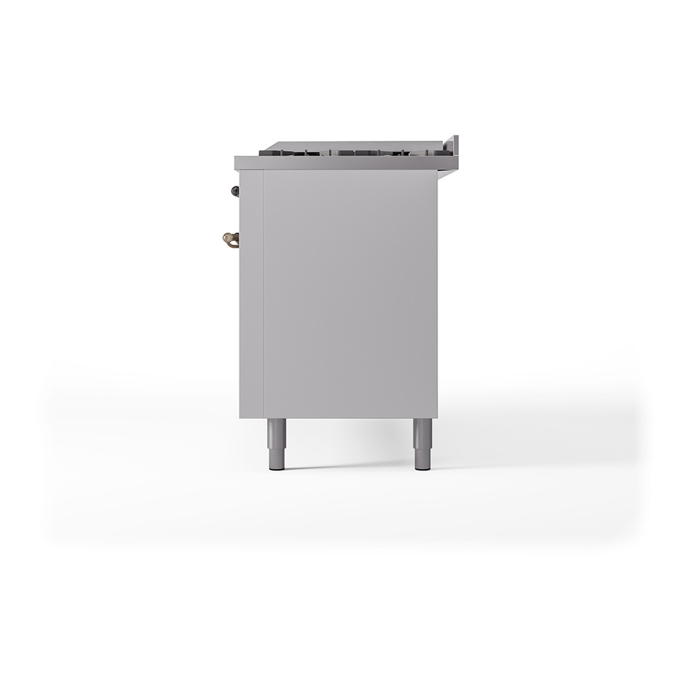ILVE UP60FQNMPWHBLP Nostalgie II 60 inch Dual Fuel Range with 5.8 cu. ft. Total Double Oven Capacity (9 Sealed Burners + Griddle, Liquid Propane, Solid Door, White, Burnished) 8 ILVE_UP60FQNMPWHBLP_Nostalgie_II_Dual_Fuel_Range_Right_Angle
