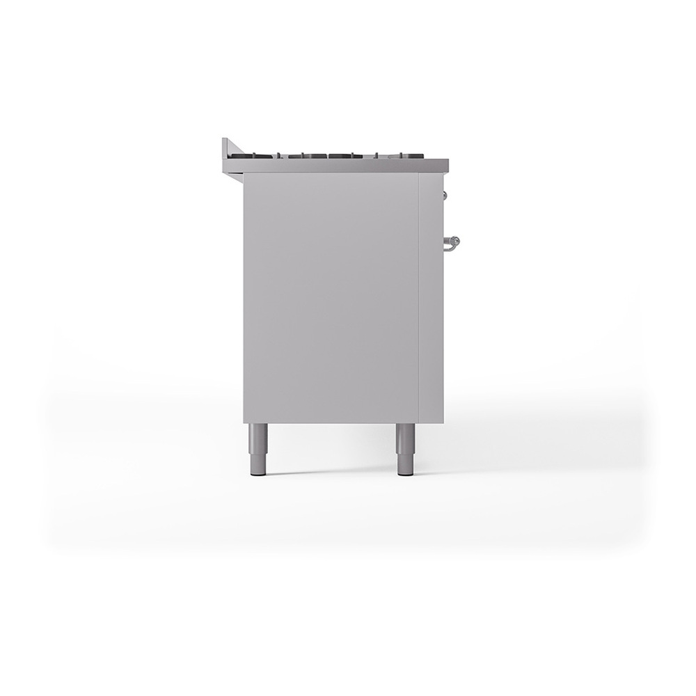 ILVE UP60FQNMPWHCLP Nostalgie II 60 inch Dual Fuel Range with 5.8 cu. ft. Total Double Oven Capacity (9 Sealed Burners + Griddle, Liquid Propane, Solid Door, White, Chrome) 7 ILVE_UP60FQNMPWHCLP_Nostalgie_II_Dual_Fuel_Range_Left_Angle