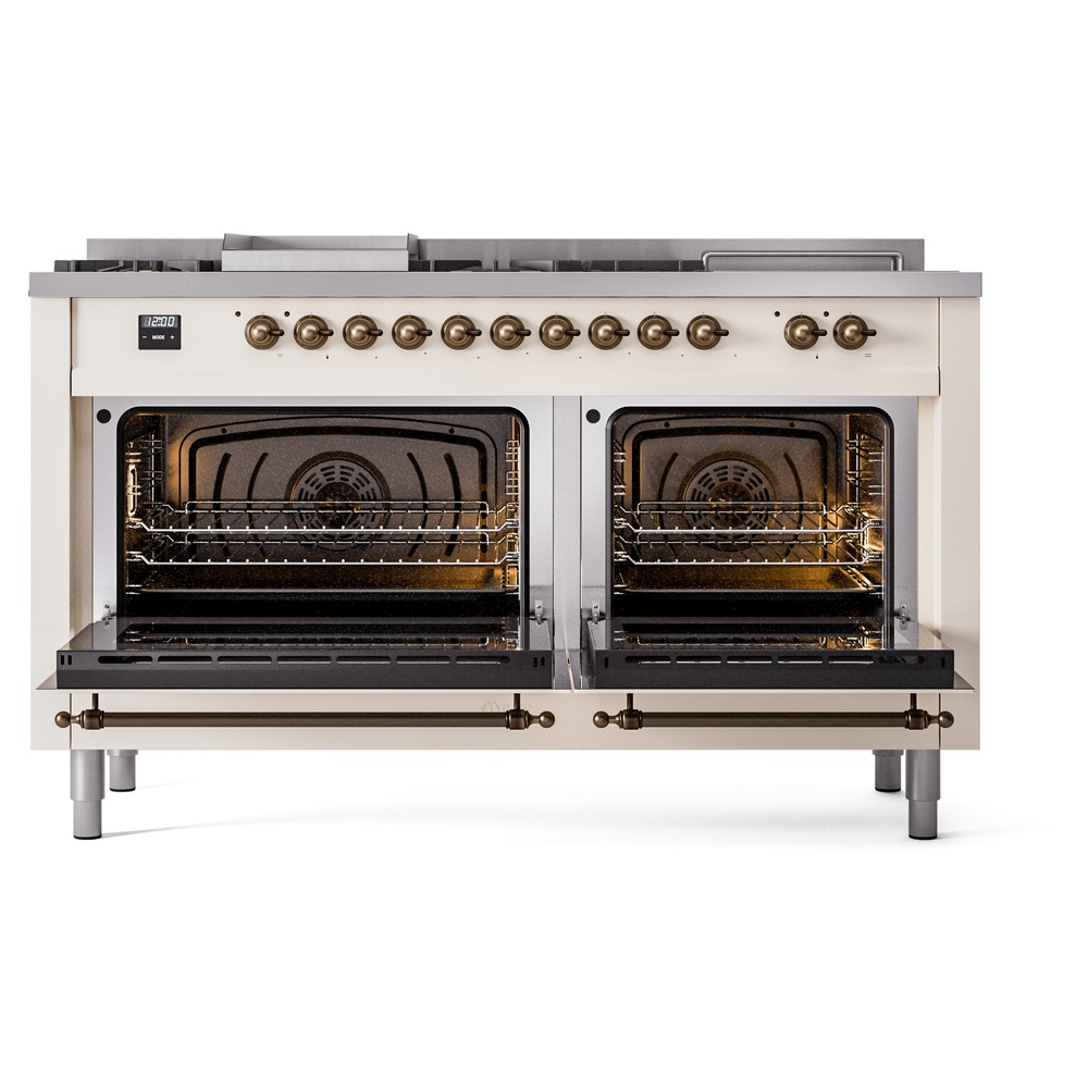 ILVE UP60FSNMPAWBLP Nostalgie II 60" Dual Fuel Range, oven doors opened