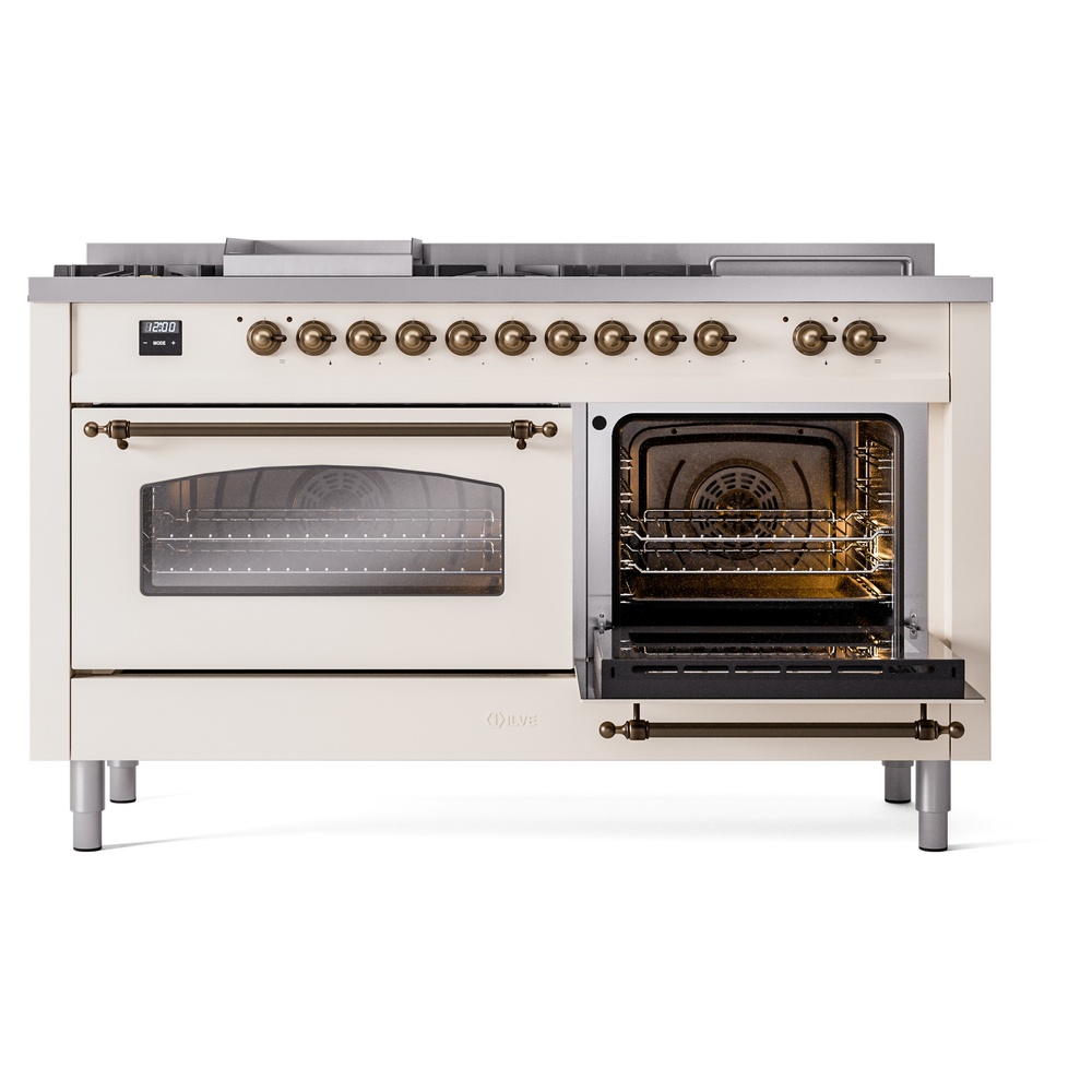 ILVE UP60FSNMPAWBLP Nostalgie II 60" Dual Fuel Range, side oven door opened