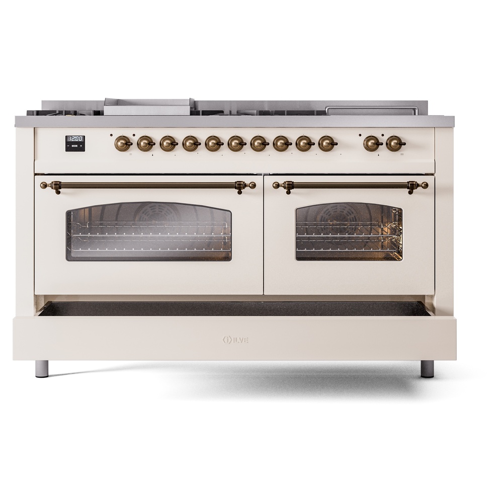 ILVE UP60FSNMPAWBLP Nostalgie II 60" Dual Fuel Range, drawer opened