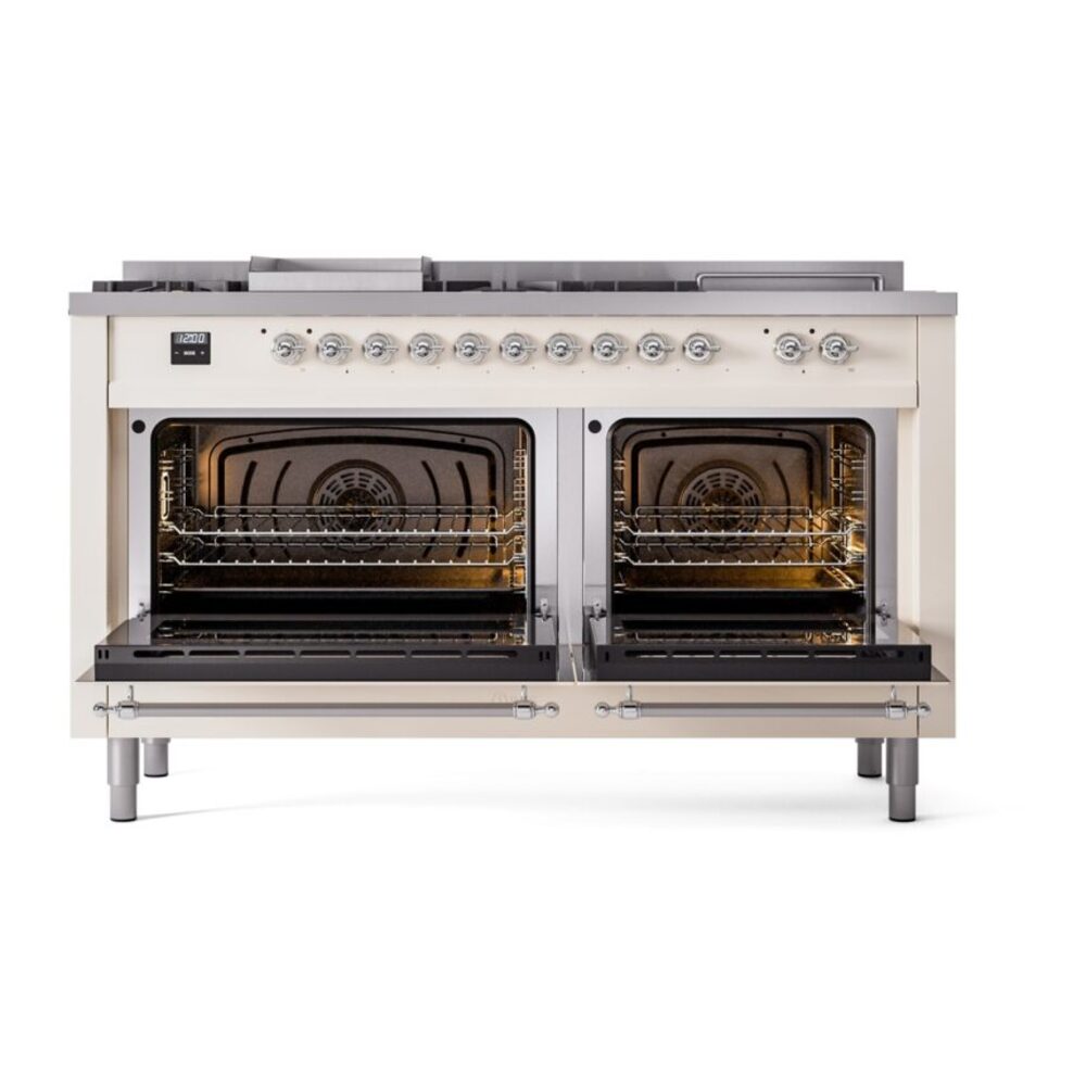 ILVE UP60FSNMPAWCLP Nostalgie II 60" Dual Fuel Range, oven doors opened