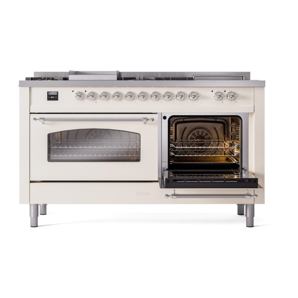 ILVE UP60FSNMPAWC Nostalgie II 60" Dual Fuel Range, side oven door opened