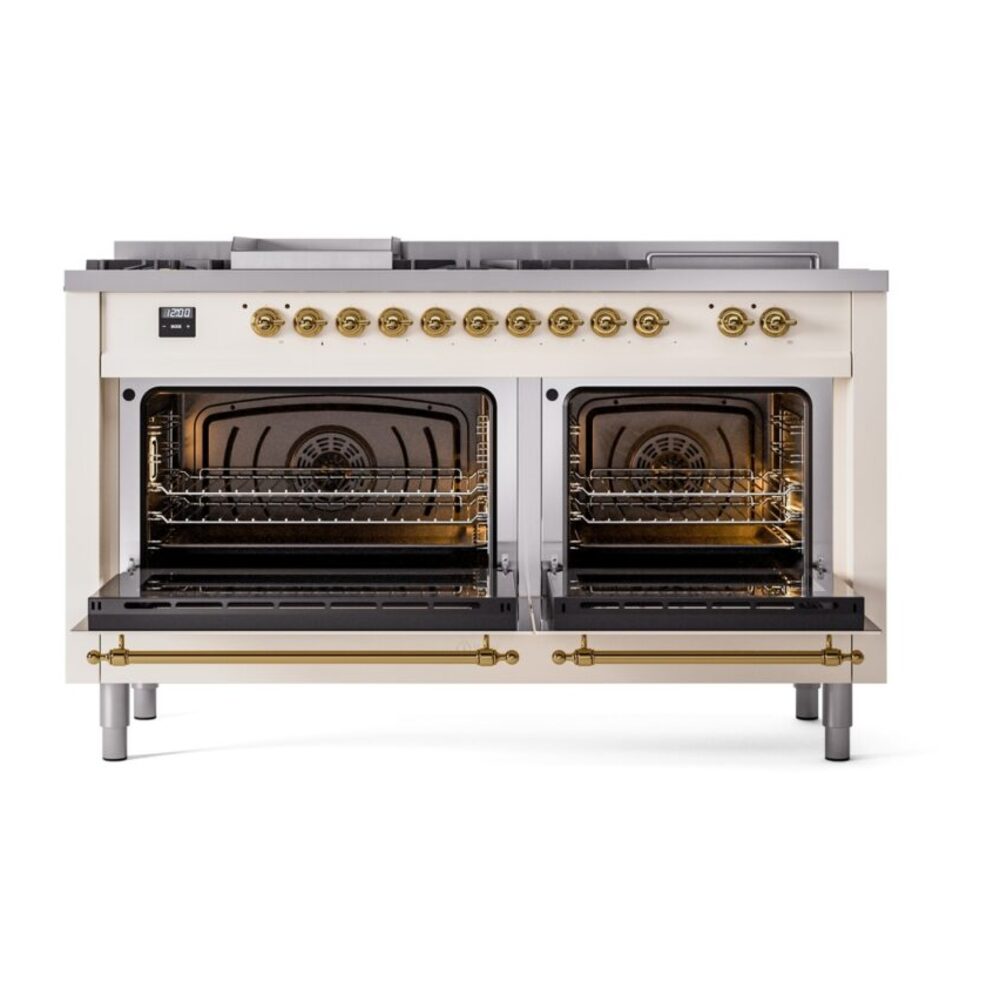 ILVE UP60FSNMPAWGLP Nostalgie II 60" Dual Fuel Range, oven doors opened