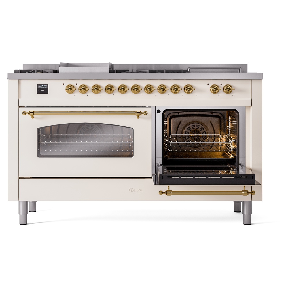 ILVE UP60FSNMPAWGLP Nostalgie II 60" Dual Fuel Range, side oven door opened