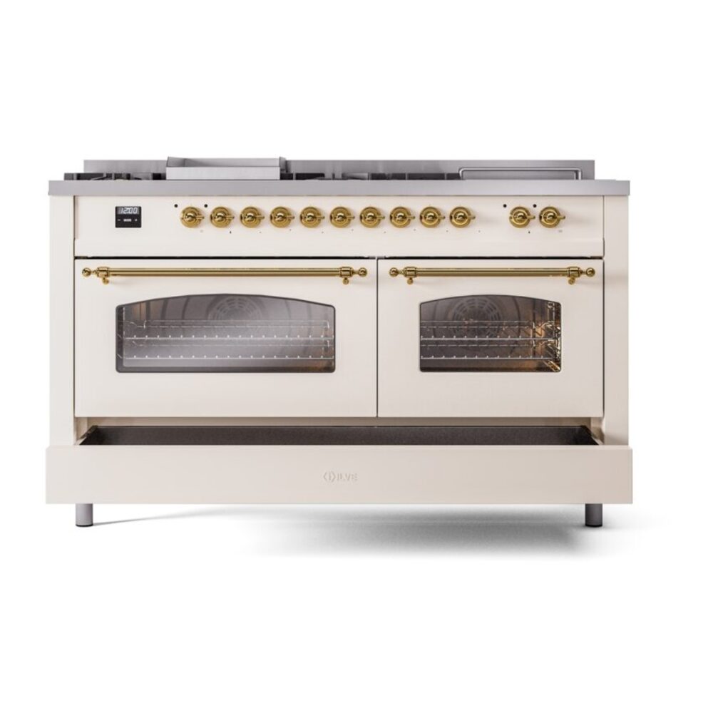 ILVE UP60FSNMPAWGLP Nostalgie II 60" Dual Fuel Range, drawer opened