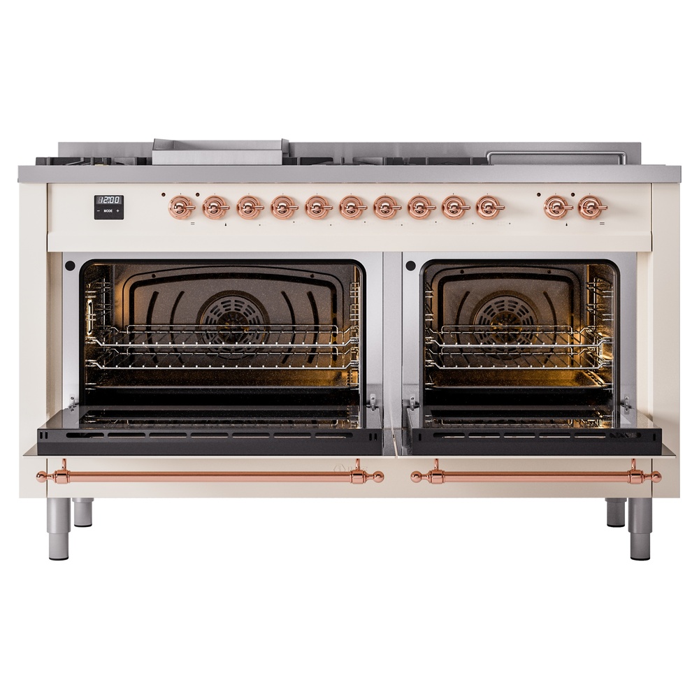 ILVE UP60FSNMPAWPLP Nostalgie II 60" Dual Fuel Range, oven doors opened