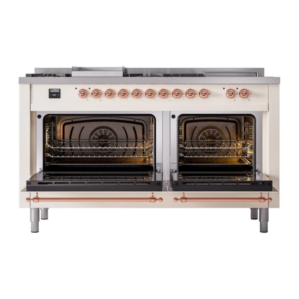 ILVE UP60FSNMPAWPLP Nostalgie II 60" Dual Fuel Range, oven doors opened