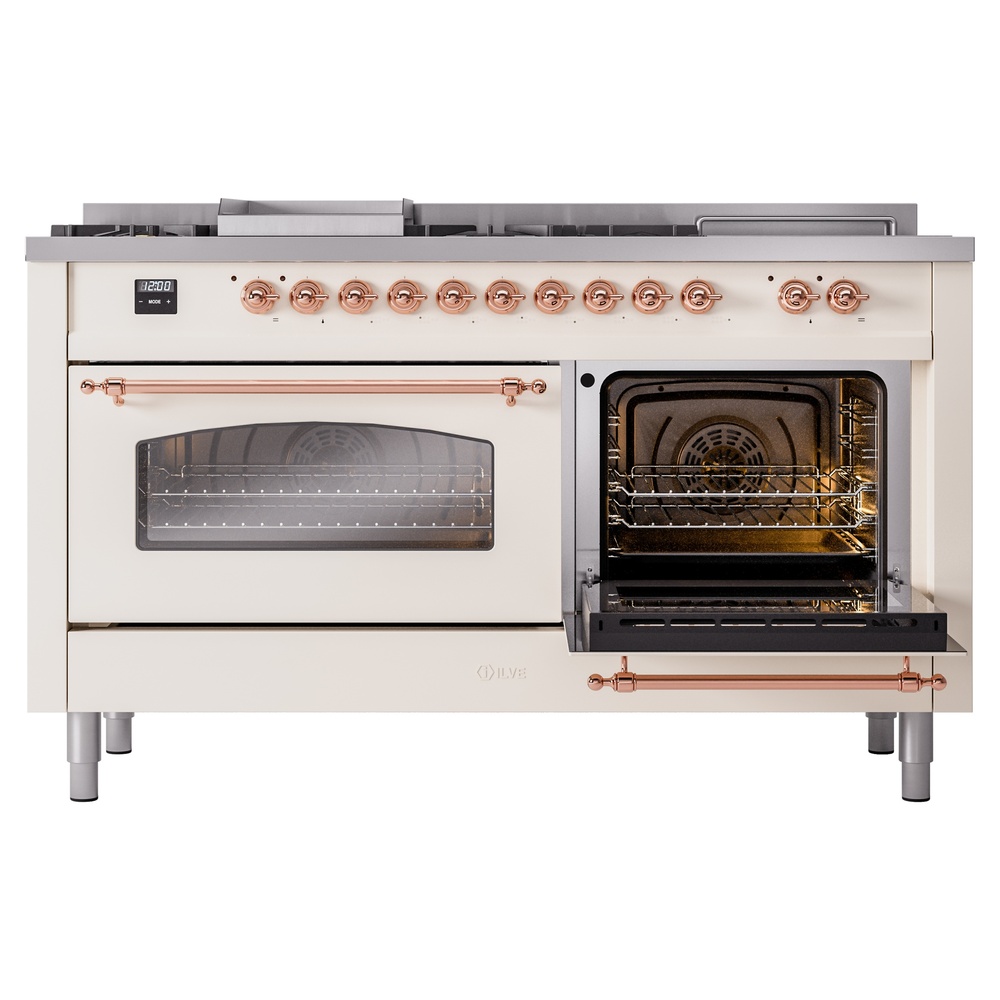 ILVE UP60FSNMPAWPLP Nostalgie II 60" Dual Fuel Range, side oven door opened