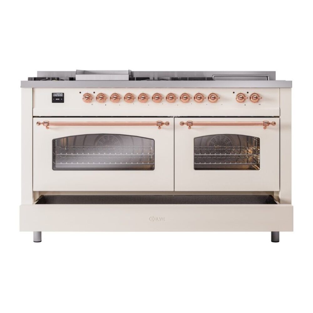 ILVE UP60FSNMPAWP Nostalgie II 60" Dual Fuel Range, drawer opened