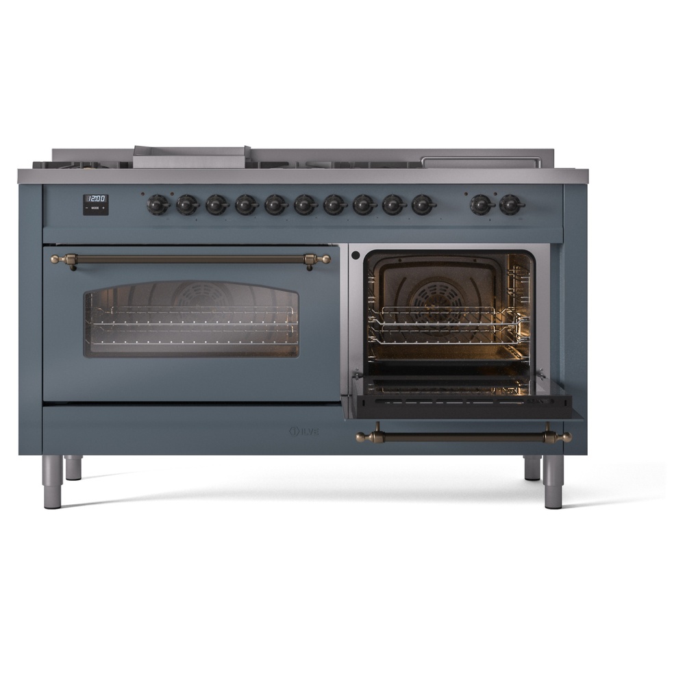ILVE UP60FSNMPBGB Nostalgie II 60" Dual Fuel Range, side oven door opened
