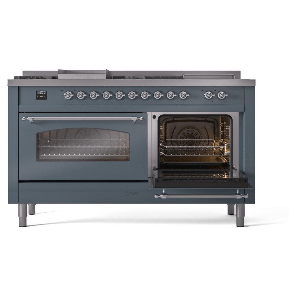 ILVE UP60FSNMPBGCLP Nostalgie II 60" Dual Fuel Range, side oven door opened
