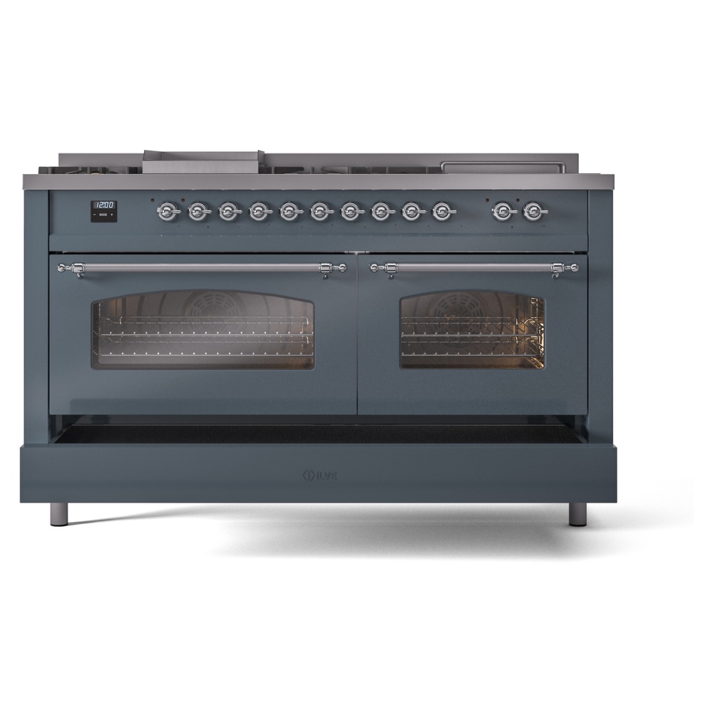 ILVE UP60FSNMPBGCLP Nostalgie II 60" Dual Fuel Range, drawer opened