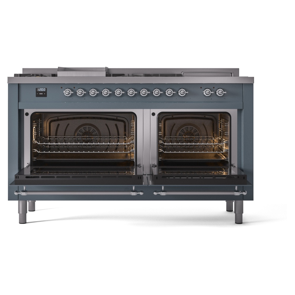 ILVE UP60FSNMPBGC Nostalgie II 60" Dual Fuel Range, oven doors opened