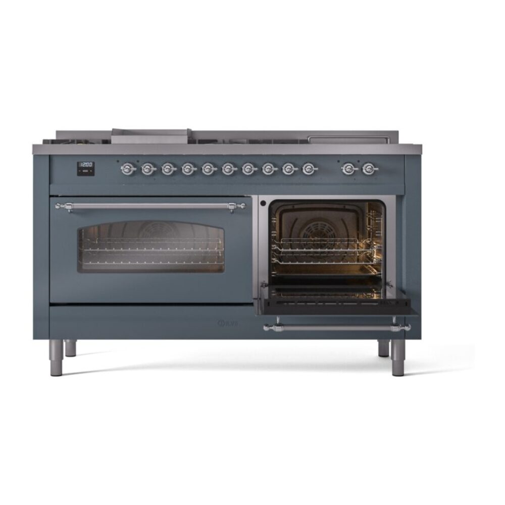 ILVE UP60FSNMPBGC Nostalgie II 60" Dual Fuel Range, side oven door opened