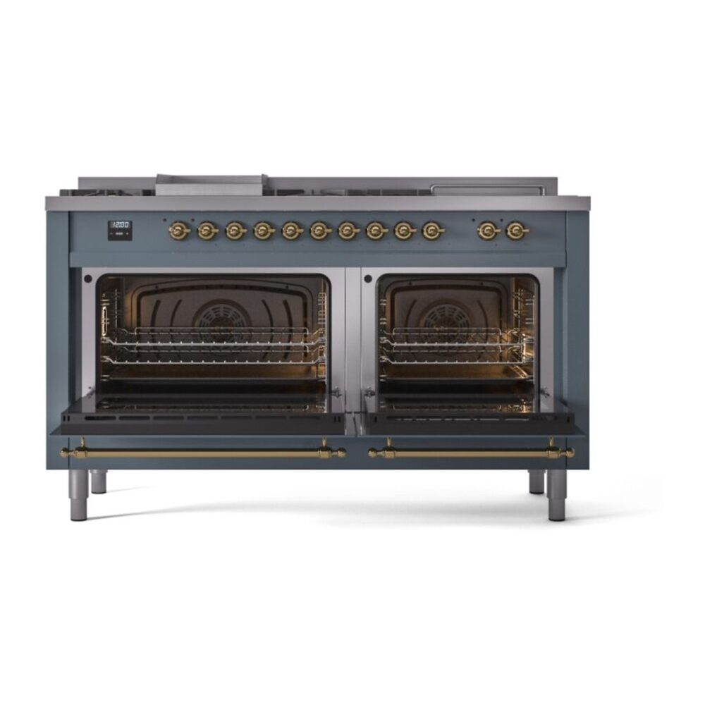 ILVE UP60FSNMPBGGLP Nostalgie II 60" Dual Fuel Range, oven doors opened
