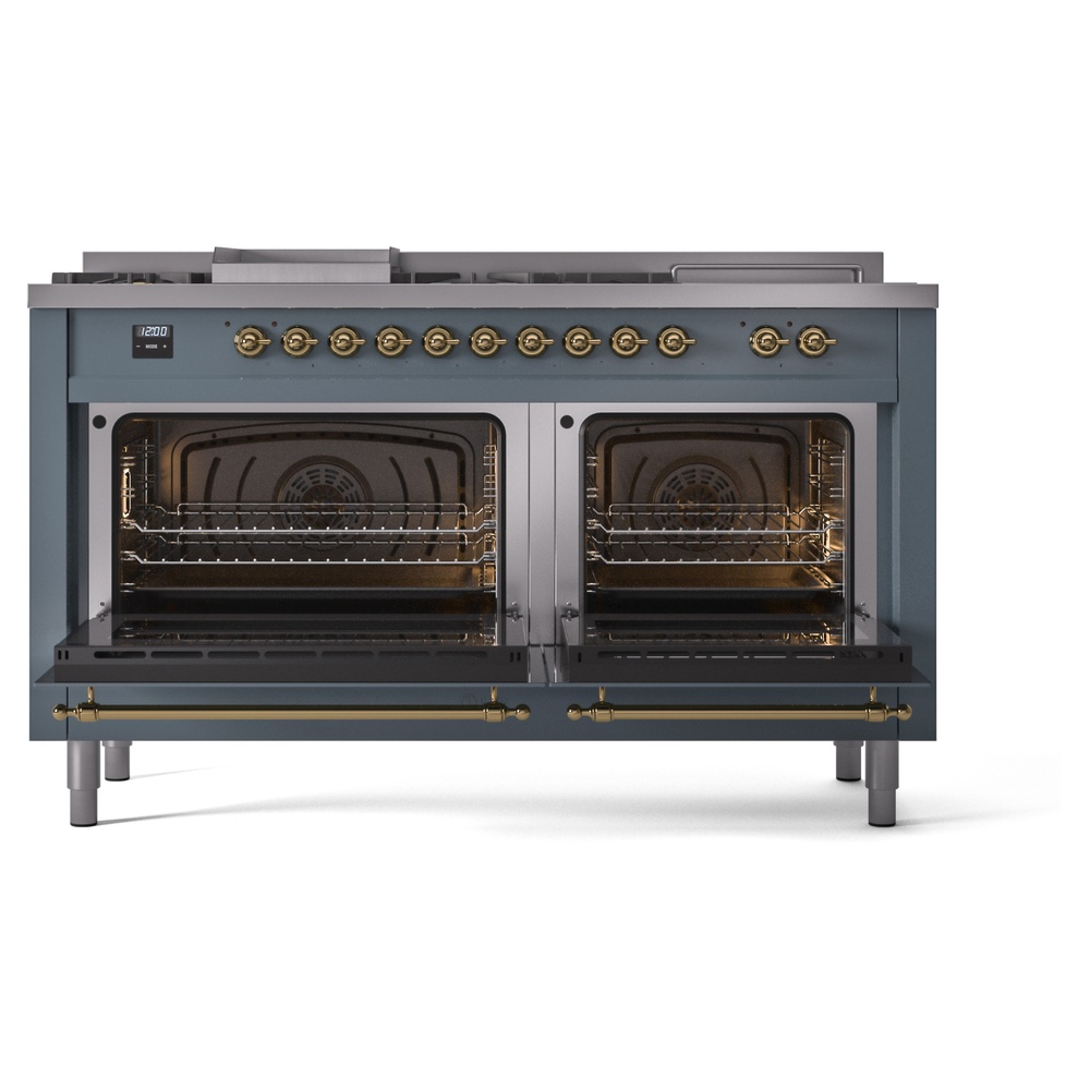 ILVE UP60FSNMPBGG Nostalgie II 60" Dual Fuel Range, oven doors opened