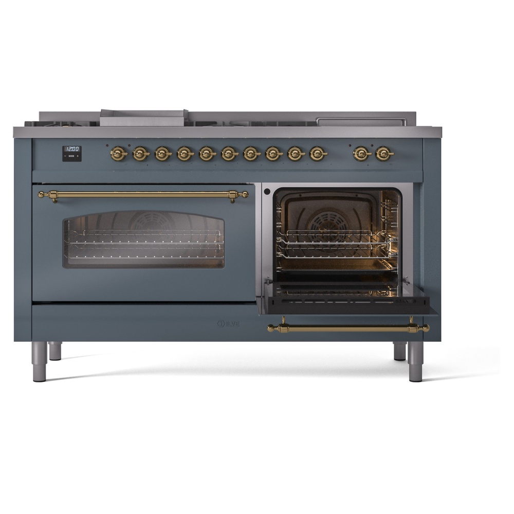 ILVE UP60FSNMPBGG Nostalgie II 60" Dual Fuel Range, side oven door opened
