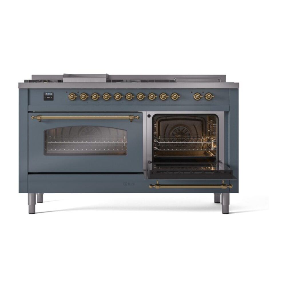 ILVE UP60FSNMPBGG Nostalgie II 60" Dual Fuel Range, side oven door opened