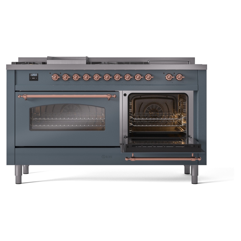 ILVE UP60FSNMPBGPLP Nostalgie II 60" Dual Fuel Range, side view door opened