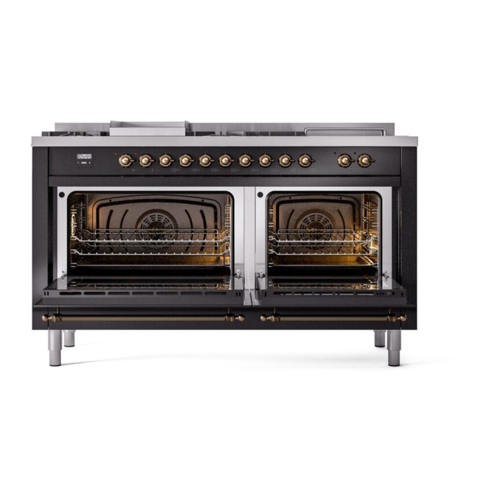 ILVE UP60FSNMPBKBLP Nostalgie II 60" Dual Fuel Range, oven doors opened
