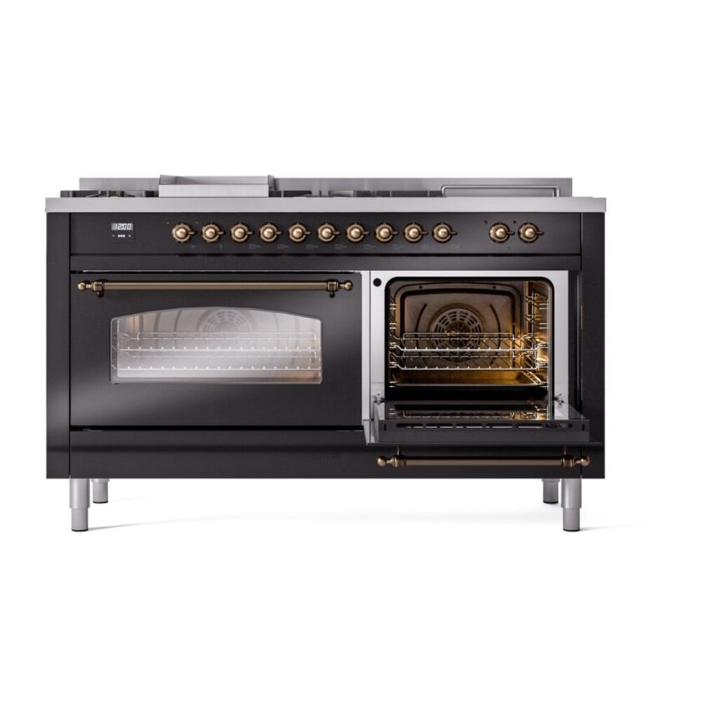 ILVE UP60FSNMPBKBLP Nostalgie II 60" Dual Fuel Range, side oven door opened