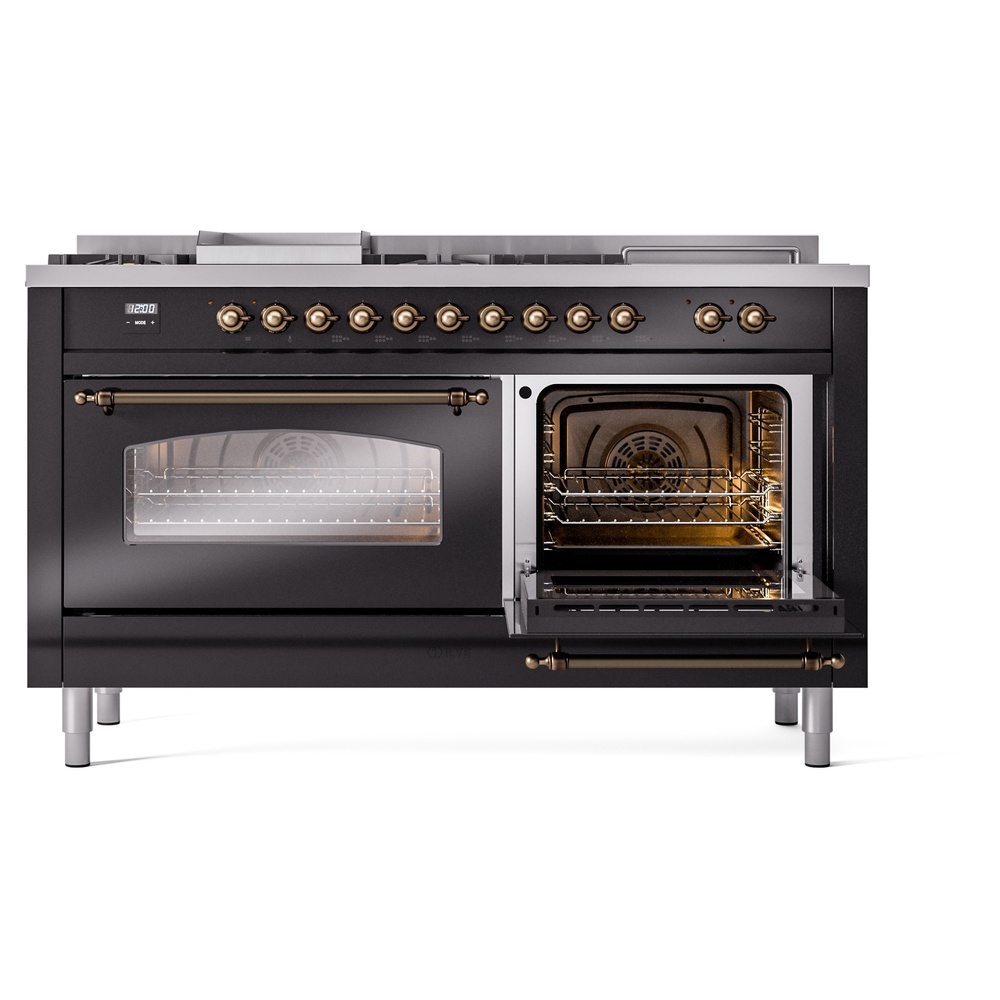 ILVE UP60FSNMPBKBLP Nostalgie II 60" Dual Fuel Range, side oven door opened