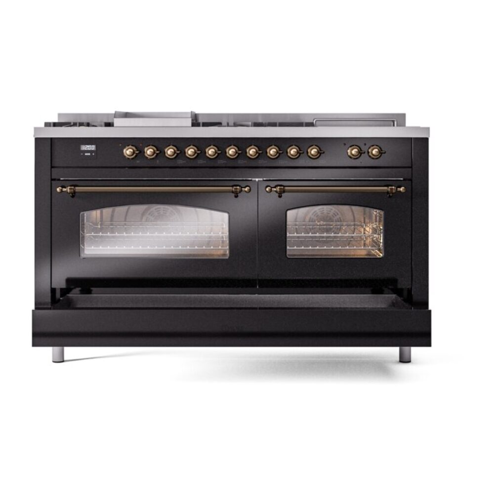 ILVE UP60FSNMPBKBLP Nostalgie II 60" Dual Fuel Range, drawers opened