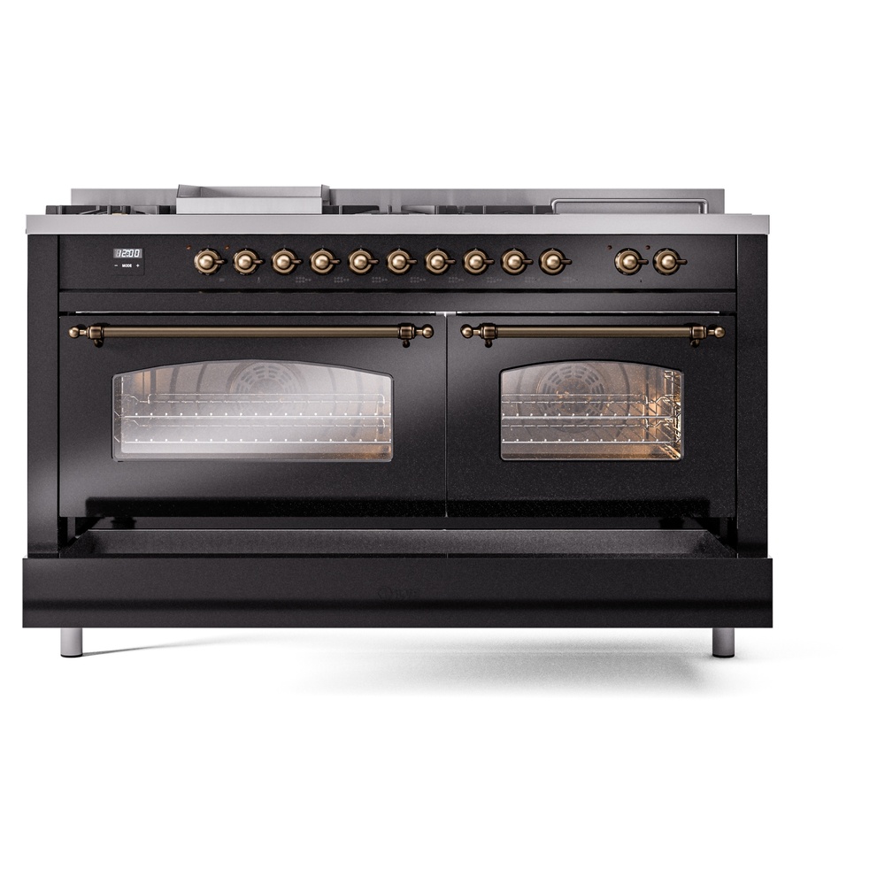 ILVE UP60FSNMPBKBLP Nostalgie II 60" Dual Fuel Range, drawers opened