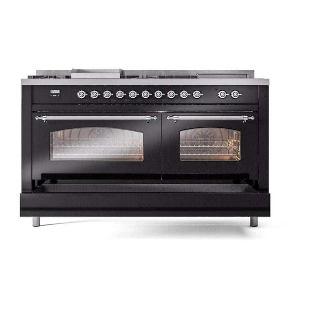 ILVE UP60FSNMPBKCLP Nostalgie II 60" Dual Fuel Range, drawer opened