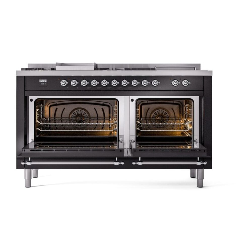 ILVE UP60FSNMPBKC Nostalgie II 60" Dual Fuel Range, oven doors opened
