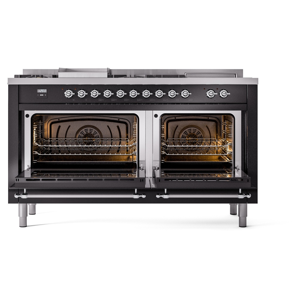 ILVE UP60FSNMPBKC Nostalgie II 60" Dual Fuel Range, oven doors opened